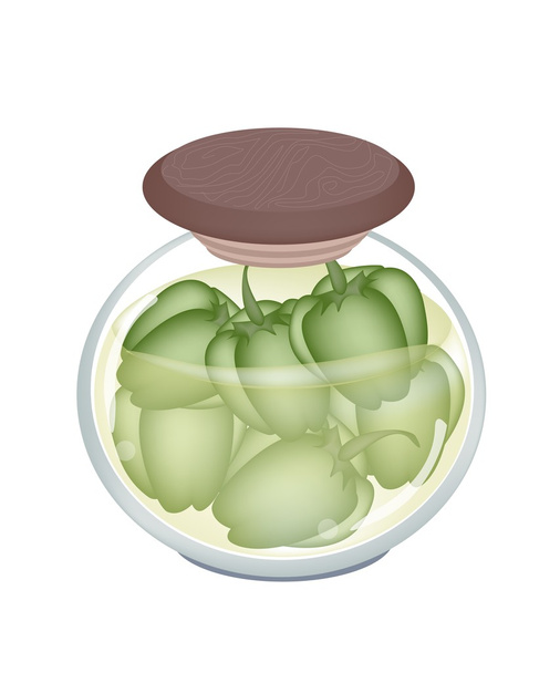 Un tarro de pimientos verdes en escabeche
 - Vector, imagen