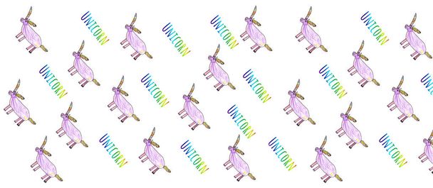 Colourful magic Unicorn. Girl kids design. Fashion illustration drawing pattern - Photo, Image