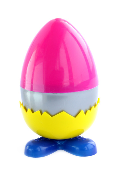 Пластиковые, разноцветные пасхальные яйца на белом фоне
 - Фото, изображение