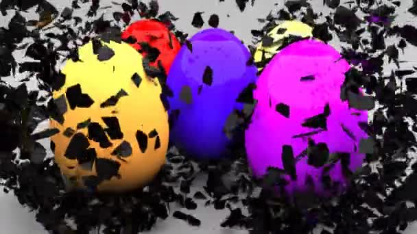 Huevos de Pascua con cáscaras negras explotan y forman huevos de colores - Imágenes, Vídeo