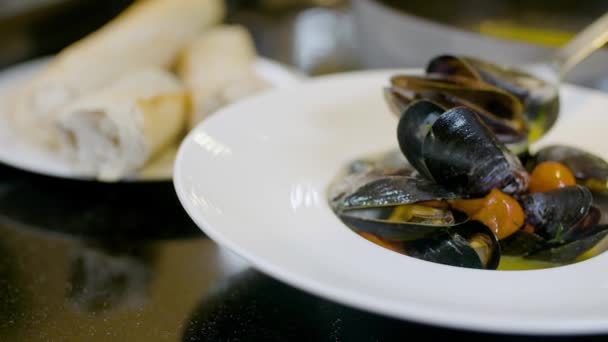 chef is decorating the mussel dish - Footage, Video