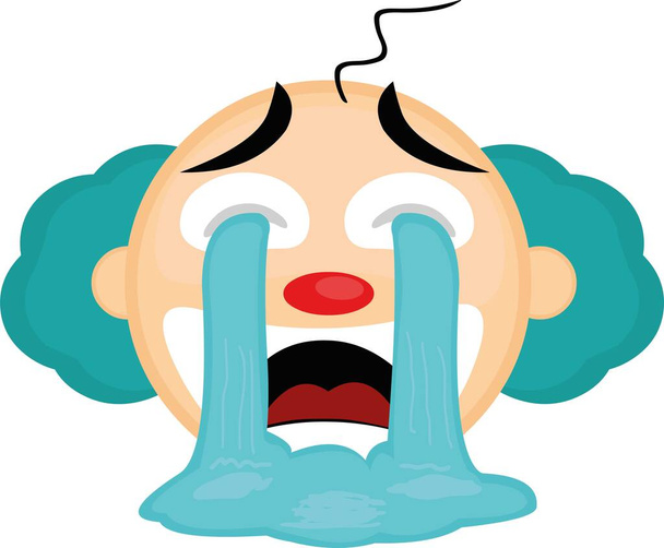 Ilustración vectorial de un emoticono cabeza de payaso de dibujos animados con expresión triste y llanto - Vector, imagen