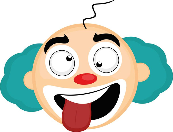 Vector emoticon illustration of the head of a cartoon clown with a funny and crazy expression - Vector, Image