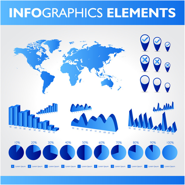 Blue infographics. Universal vector icons set. Statistic. - ベクター画像