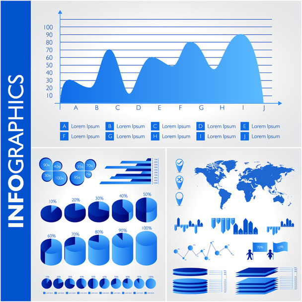 Blue infographics. Universal vector icons set. Statistic. - Vector, Imagen