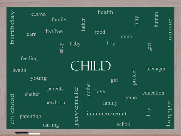 kind woord wolk concept op een schoolbord - Foto, afbeelding