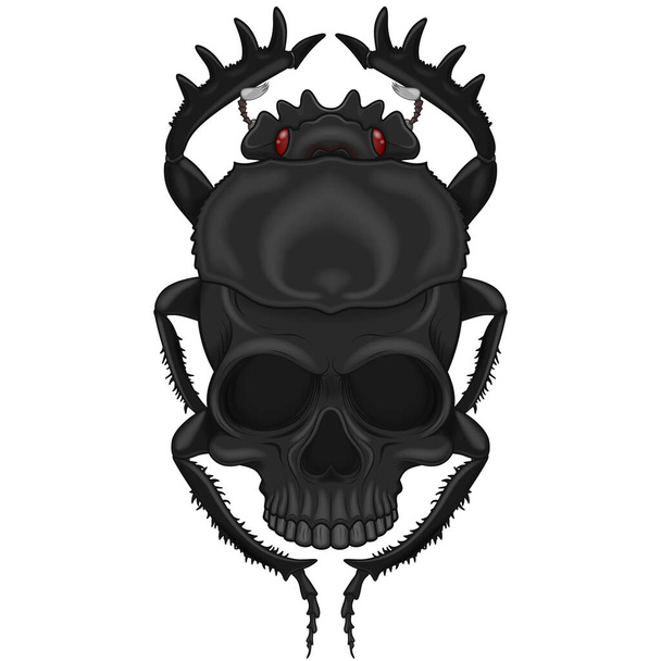 Conception vectorielle du scarabée effrayant avec crâne, illustration de la forme mortelle du scarabée - Vecteur, image