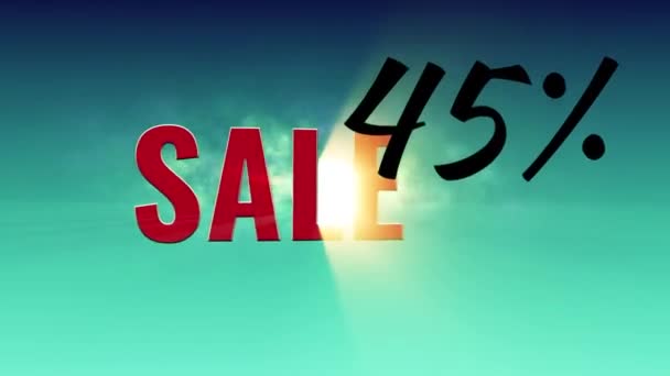 Animated inscription SALE 45%. Colorful background with light source and clouds. - Footage, Video