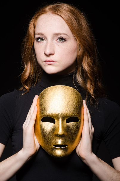Redhead woman in hat with mask - Photo, Image
