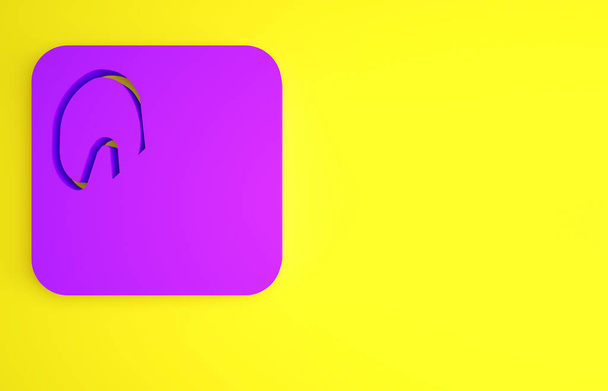 Violetti hevonen tassu jalanjälki kuvake eristetty keltaisella pohjalla. Minimalismin käsite. 3d kuva 3D renderöinti. - Valokuva, kuva