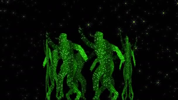 Tancerze. Szkice pikseli. Animacja zielonego półprzezroczystego sześciokąta z tańczącymi wykonawcami w kapeluszach. - Materiał filmowy, wideo