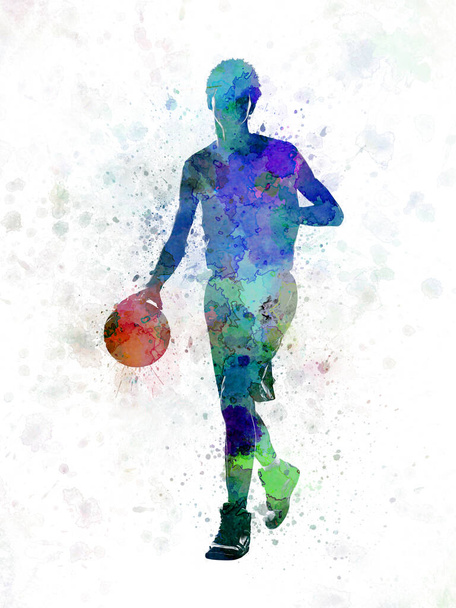 jonge man basketbalspeler dribbelen  - Foto, afbeelding