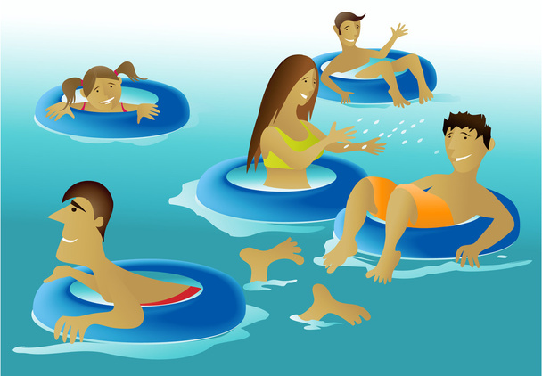 Gente disfrutando de una piscina
 - Vector, imagen