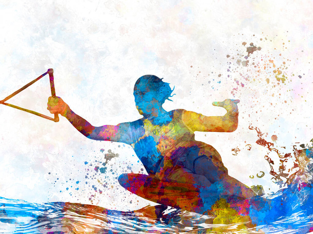 water skier isolated in watercolor - Photo, Image