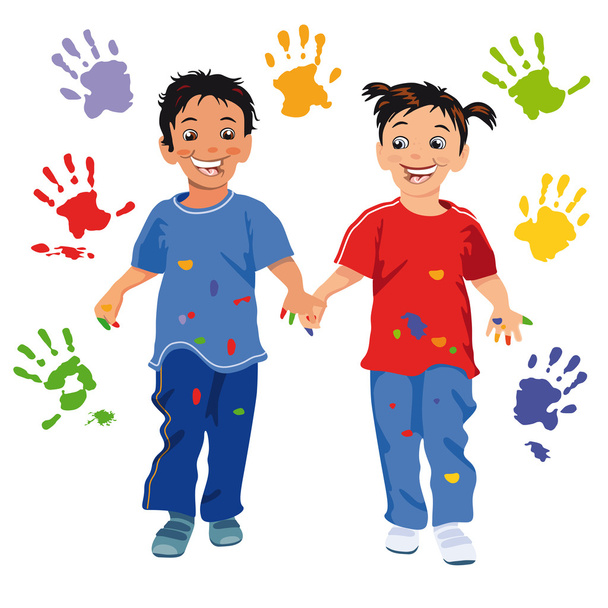 kinderen met handafdruk - Vector, afbeelding