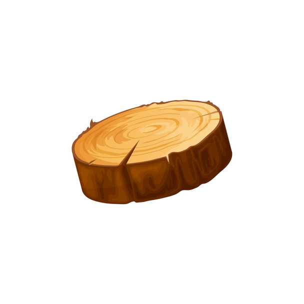 Tronco di legno rotondo, corteccia d'albero tagliata di legno secco abbattuto isolato icona del fumetto piatto. Sega vettoriale tronco d'albero tagliato con anelli di legno. Cerchio di legname con motivo incrinato, legname di pino di quercia, consistenza naturale - Vettoriali, immagini