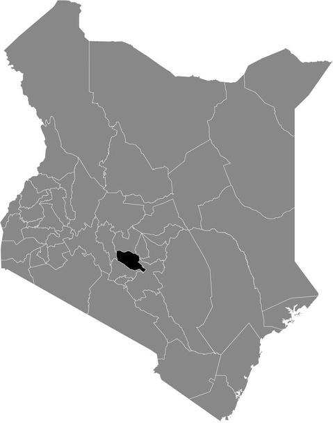 Mapa de ubicación resaltado negro del condado keniano de Murang 'a dentro del mapa gris de la República de Kenia - Vector, Imagen