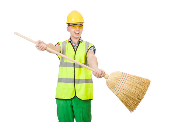 Funny janitor with broom - Photo, Image