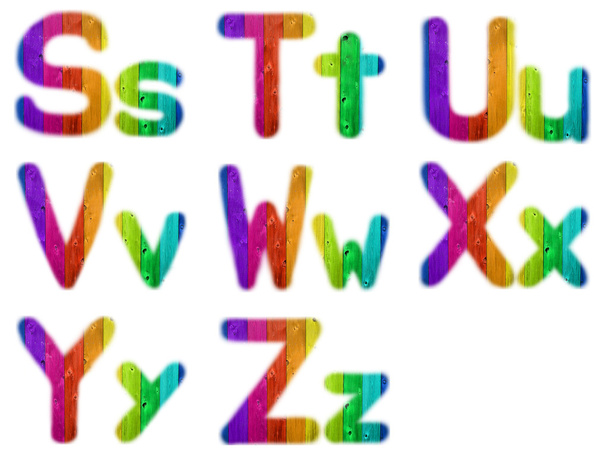 Letras S T U V W X Y Z con fondo de arco iris de madera
 - Foto, imagen