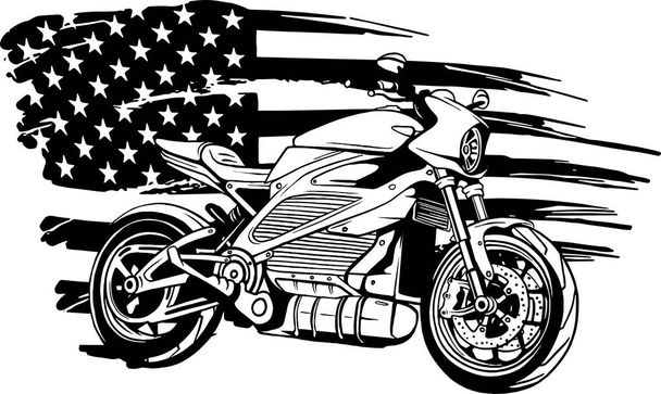 disegnare in bianco e nero di bandiera americana con disegno illustrazione vettoriale bici - Vettoriali, immagini