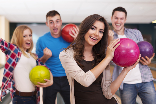 Friends at the bowling alley - Photo, Image