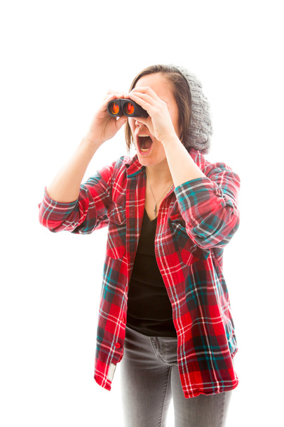 Žena se dívá dalekohledem - Fotografie, Obrázek