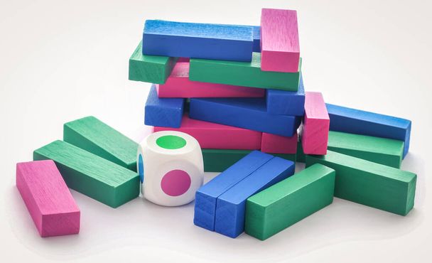 Jenga game of colorful wooden blocks - Photo, Image
