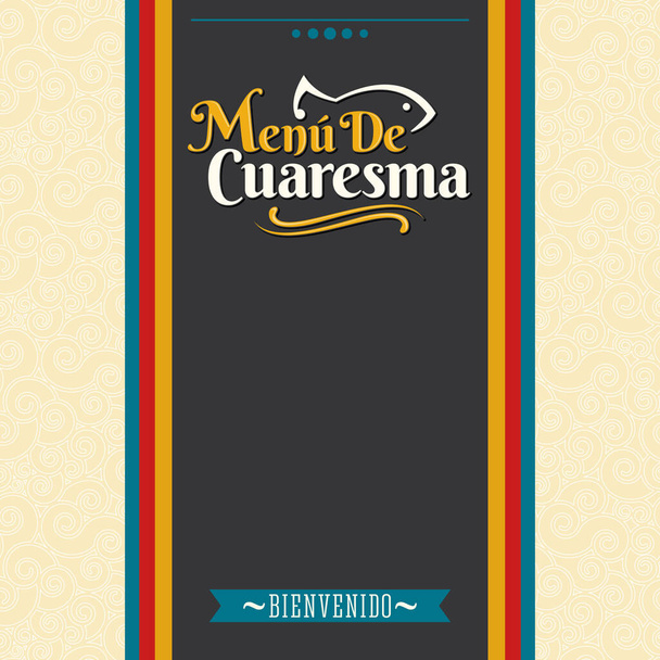 Menu de Cuaresma, Wielkopostne Menu Hiszpański tekst, Wielki Post Sea Food vector Menu cover design - Wektor, obraz