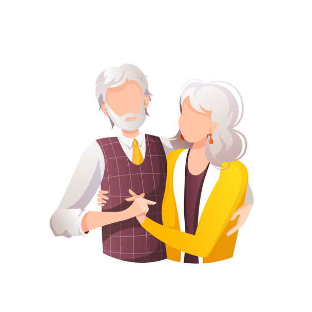 Modern tasarım vektörü, iki yaşlı insanın birbirine sarılmasıyla, büyükanne ve büyükbaba günü illüstrasyonu. - Vektör, Görsel