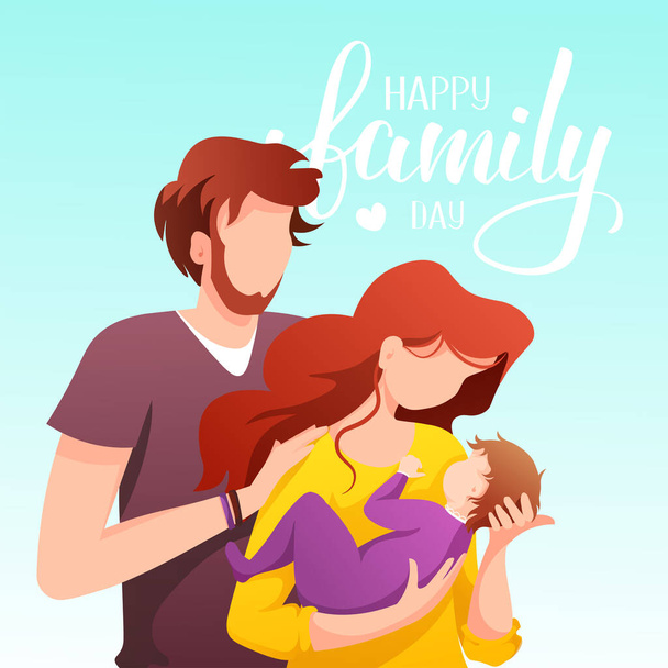 vector de diseño moderno de tarjetas para un día familiar con la ilustración de una pareja y su hijo  - Vector, Imagen