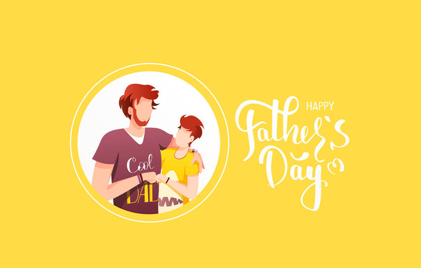ilustración vectorial de la tarjeta de diseño moderno para el día del padre con el hombre pasar un buen rato con su hijo adolescente  - Vector, imagen