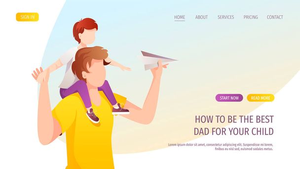 ilustración vectorial del diseño web moderno para el día del padre con el hombre pasar un buen rato con su hijo  - Vector, Imagen