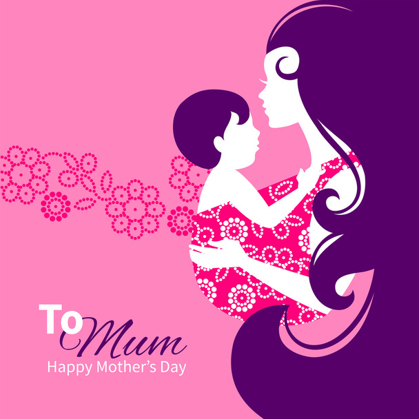 Beautiful mother silhouette with baby - Vector, Image
