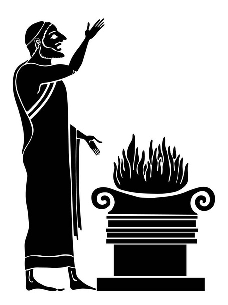 El griego cerca de una copa con fuego. - Vector, Imagen