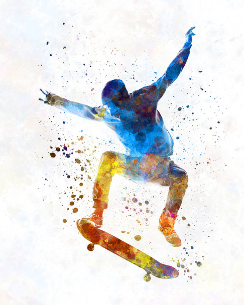 Homem skate 01 em aquarela - Foto, Imagem