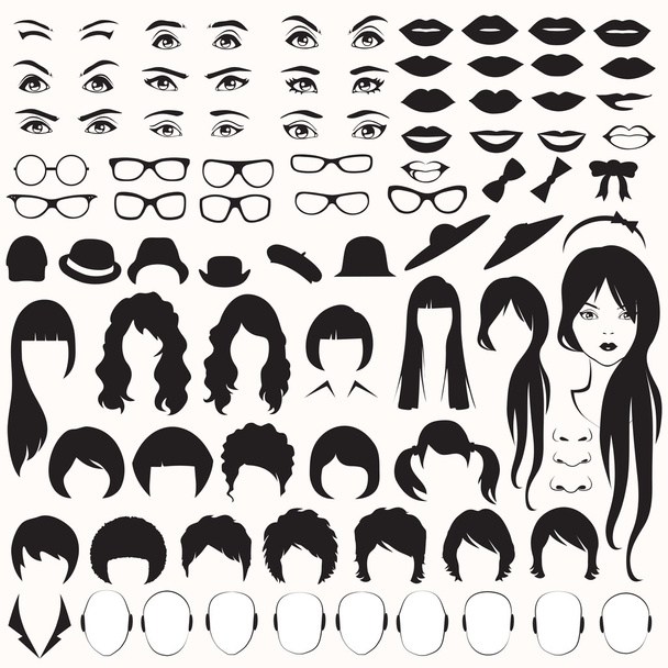 woman face parts, head character - Vector, Image