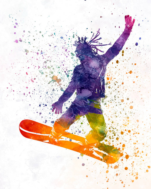Jonge snowboarder man 01 in aquarel - Foto, afbeelding