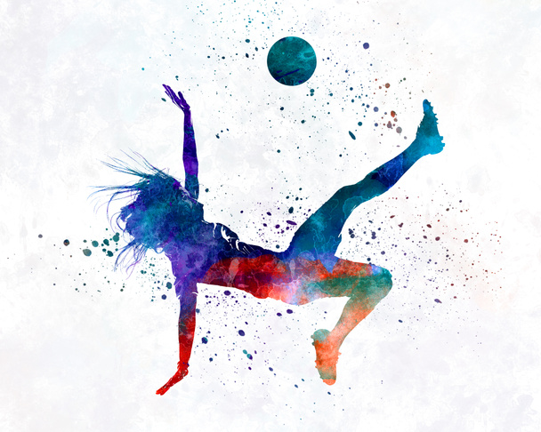 Mulher jogador de futebol 08 em aquarela - Foto, Imagem