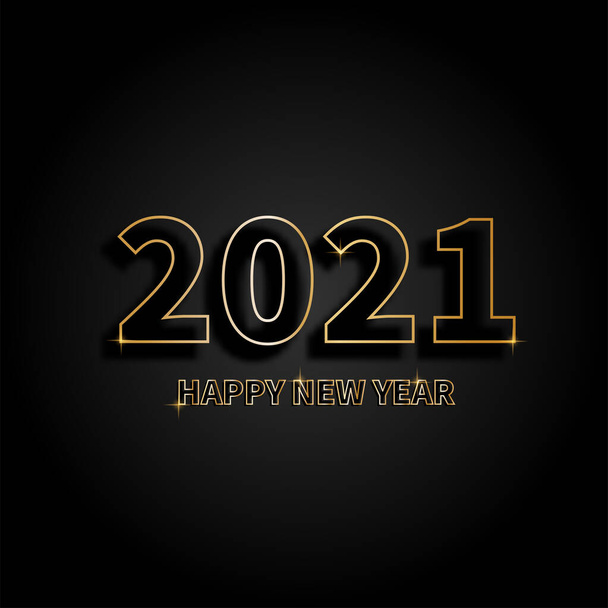 Feliz ano novo 2021 3D! Texto em metal dourado elegante. Texto minimalista. Cartão de felicitações de luxo 2021 design vector illustration - Vetor, Imagem