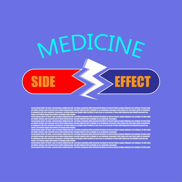 Medicina efecto secundario icono plano. Diseño del folleto de la píldora. Elemento de diseño del logotipo - Vector, imagen