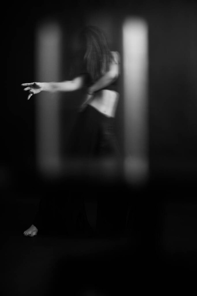 Fashion art studio black and white portrait of beautiful girl  - Fotografie, Obrázek