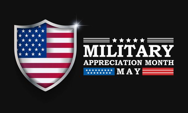 Εθνική Στρατιωτική Εκτίμηση Μήνας (NMAM) γιορτάζεται κάθε χρόνο το Μάιο και είναι μια δήλωση που ενθαρρύνει τους πολίτες των ΗΠΑ να τηρούν το μήνα σε ένα σύμβολο της ενότητας. Εικονογράφηση διανύσματος - Διάνυσμα, εικόνα