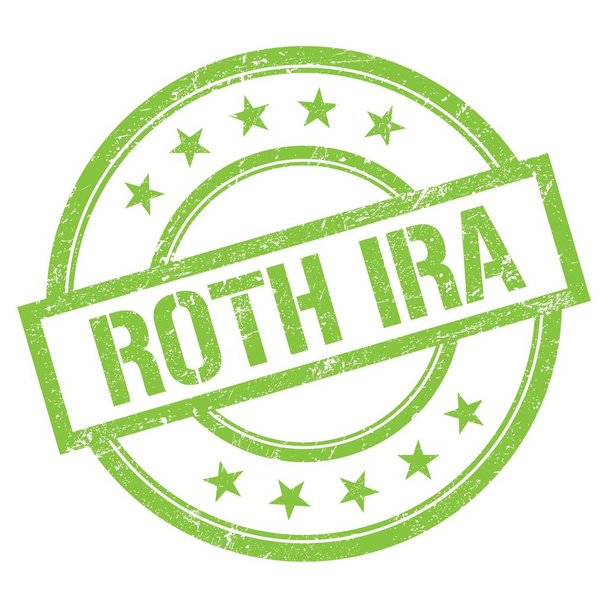 ROTH IRA texte écrit sur timbre vert rond en caoutchouc vintage. - Photo, image