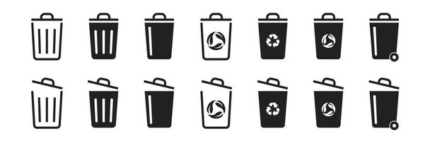 Reash bin icon set on white background. Дизайн векторной иллюстрации. Сбор икон мусора или мусора. - Вектор,изображение