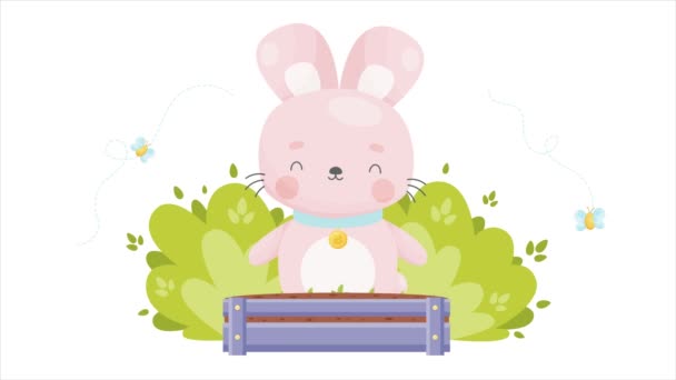 Cute little bunny grows carrots in his little garden. Vector animation video. - Footage, Video
