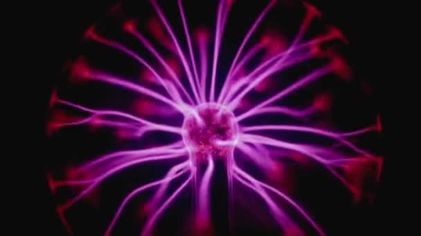 Abstrakcyjny wzór neonowego światła w kształcie neuronu stworzony przez świecącą kulę plazmową na czarnym tle - Materiał filmowy, wideo