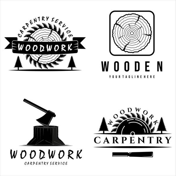 joukko kirvesmiehen logo kuvituksen suunnittelu. puinen logo malli puuseppä. saha ja puusepäntyöt. mänty ja puu työ logo inspiraatiota. ax ja taltta logo vektori kuva - Vektori, kuva