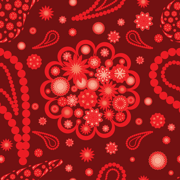 Paisley style seamless with red flowers - Vector, Imagen