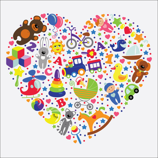 Baby toys icons in heart.Set collection - Photo, image