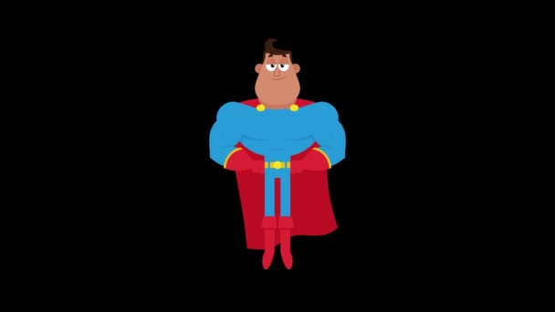 Afro-Amerikan Süper Kahraman Çizgi Roman Karakteri Uçuyor. Siyah Arkaplan Üzerindeki 4K Canlandırma Video Hareketi Grafikleri - Video, Çekim